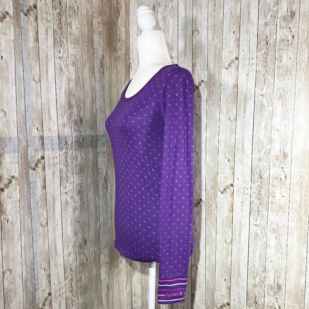 Women's Hurley Graphic Long Sleeve Tee | Purple | Size Small | Scoop Neck Top - Picture 2 of 10